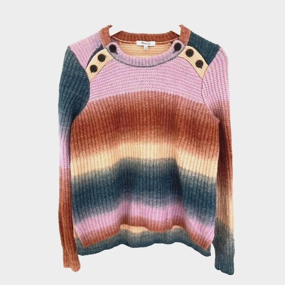 Madewell Space Dyed Button Shoulder Wool Alpaca Sweater Sz M Pink & Rust NB392 - Picture 2 of 10